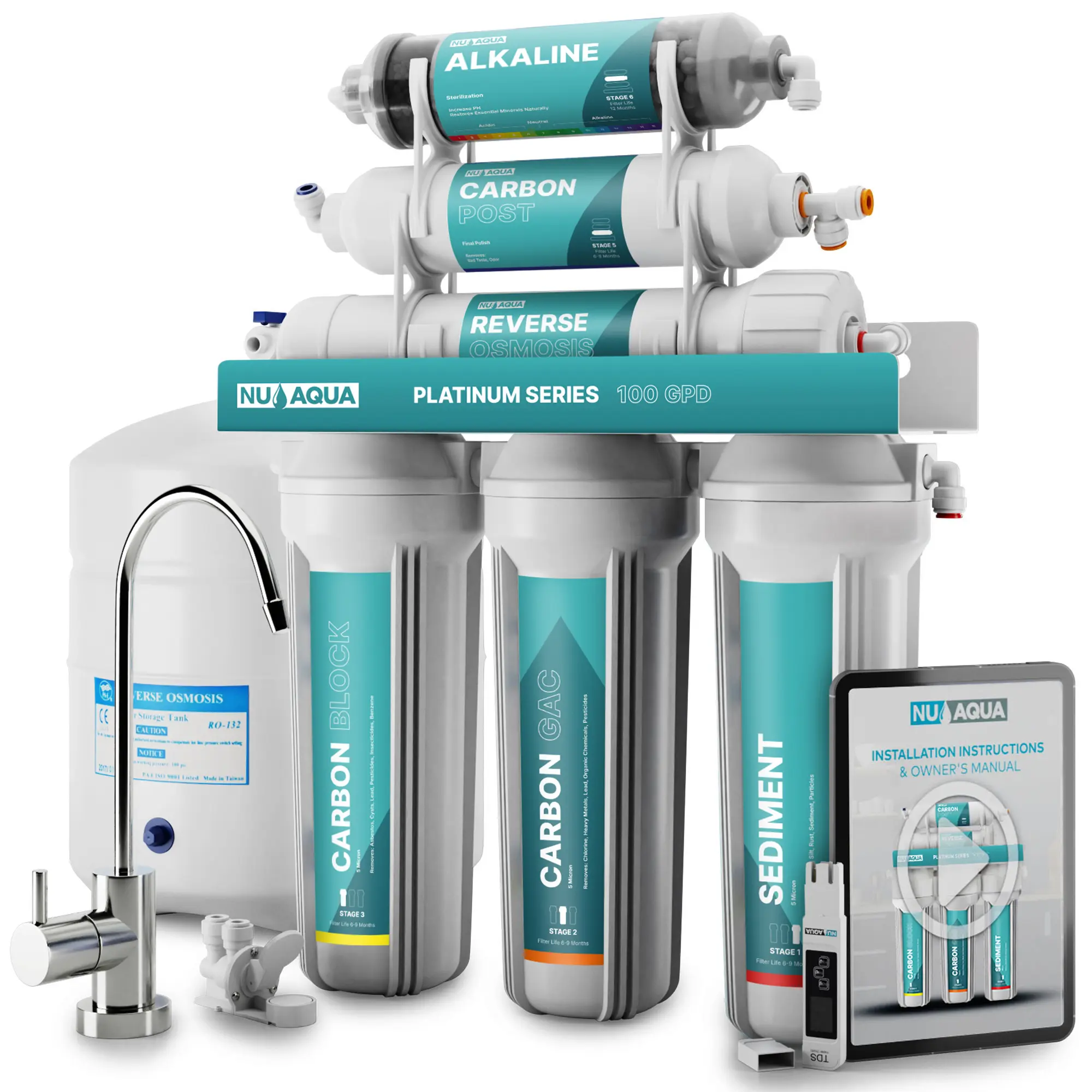 NU Aqua Platinum Series 6 Stage Alkaline 100GPD RO System NU Aqua Platinum Series 6 Stage Alkaline 100GPD RO System
