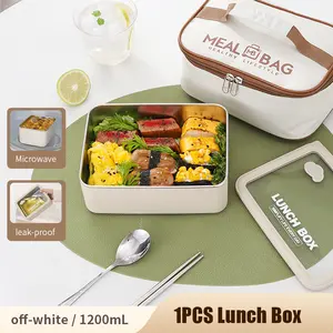 Lunch Box with Leakproof Glass Lid, Bento Box with Stainless Steel Inner & PP  Shell,  Microwave Safe,Removable Design  for Adults & Kids 1200mL Tableware Bentoboxes