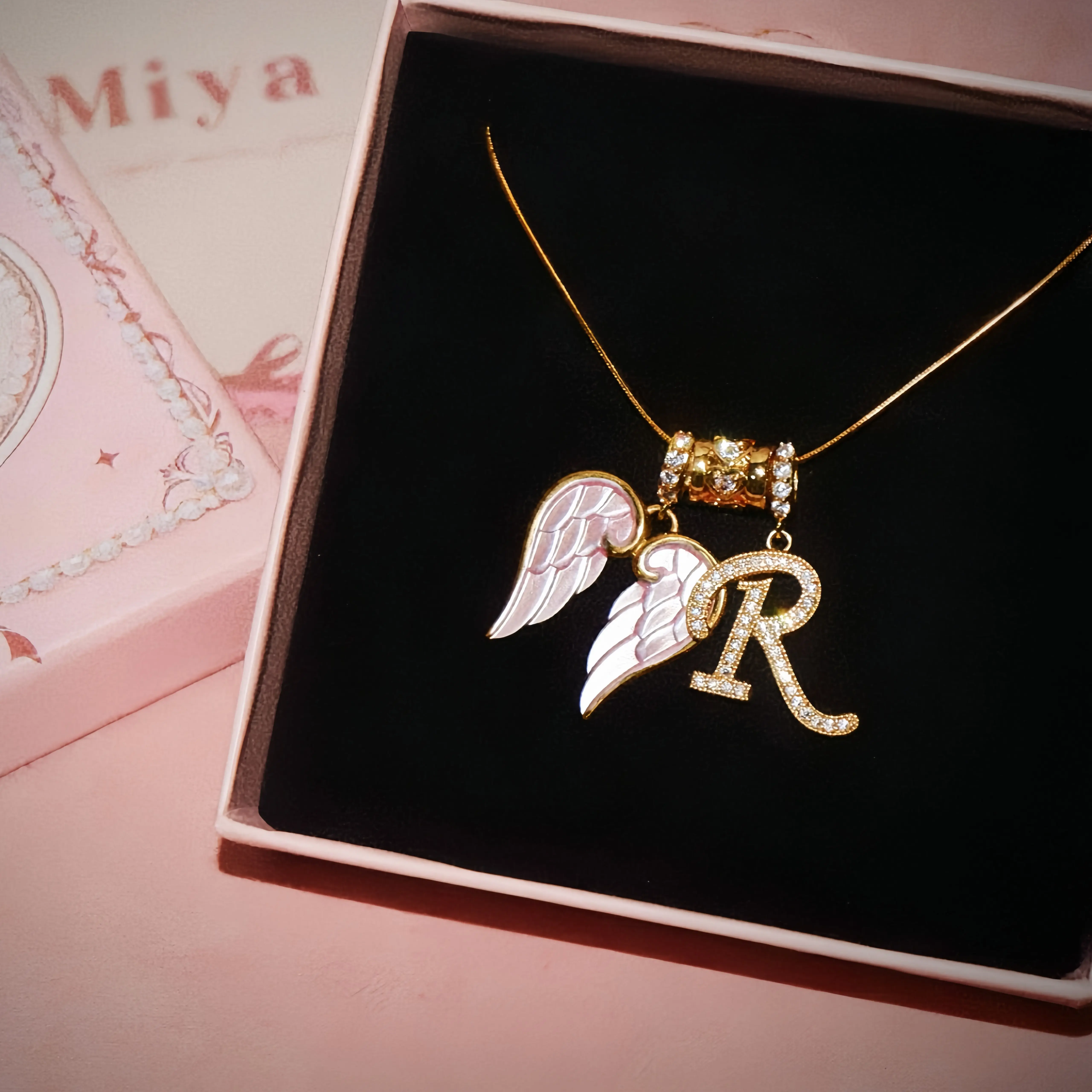 Rexviao Charming Cubic Zirconia Wing Initial Necklace for Women | Versatile for Everyday Wear | Perfect Gift for Girlfriend or Loved One | Great Birthday Present