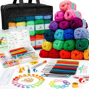 103 PCS Crochet Kit with Crochet Hooks Yarn Set, Premium Bundle Includes 1650 Yards Acrylic Yarn Skeins Balls, Needles, Accessories, Bag, Ideal Starter Pack for Kids Adults Beginner Professionals