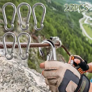 25 Pcs Carabiners Heavy Duty, Small Carabiner Clip, 304 Stainless Steel Spring Snap Hook Fits Camping Hiking, Metal Clips for Rope Chain Keys Rings