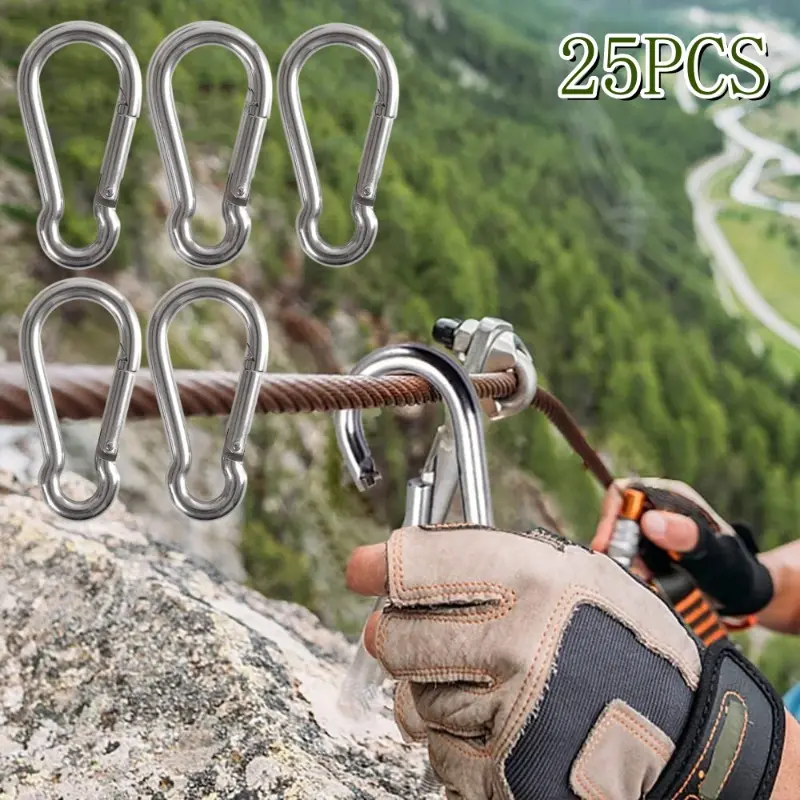 25 Pcs Heavy-Duty 304 Stainless Steel Carabiner Clips, Small Spring Snap Hooks for Camping, Hiking, Rope, Chain, Key Rings (Home Organizer Hooks), Carabiner Clip
