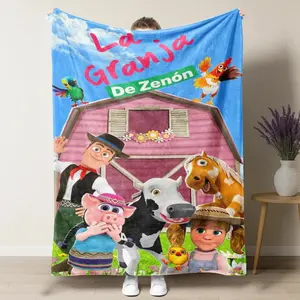 La Granja de Zenon Sunny Barn Flannel Blanket, Colorful Cartoon Farm Animals Soft Throw for Toddler Bedside Playtime, Cozy Nursery Decor, Preschool Boys Girls Birthday Christmas Gift