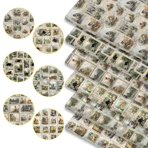 6pcs Vintage Stamp Forest Print Fabric Bundles, 45cm*50cm/17.72in*19.69in Retro Woodland Fabric Squares for Quilting, Patchwork DIY Sewing Material for Bedding, Tablecloth, Bags, Masks, Hats, Headbands, Pillowcases