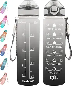 #NEW Enerbone 32 oz Drinking Water Bottle with Times to Drink and Straw, Motivational with Carrying Strap, Leakproof BPA & Toxic Free, Ensure You Drink Enough Water for Fitness Gym Outdoor