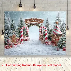1Pcs Christmas Decoration Background Cloth, Winter Wonderland Cane Lollipop Snow Scene Banner, Holiday Atmosphere Prop, Wall and Garage Door Decor, Party Decor, Outdoor Banners