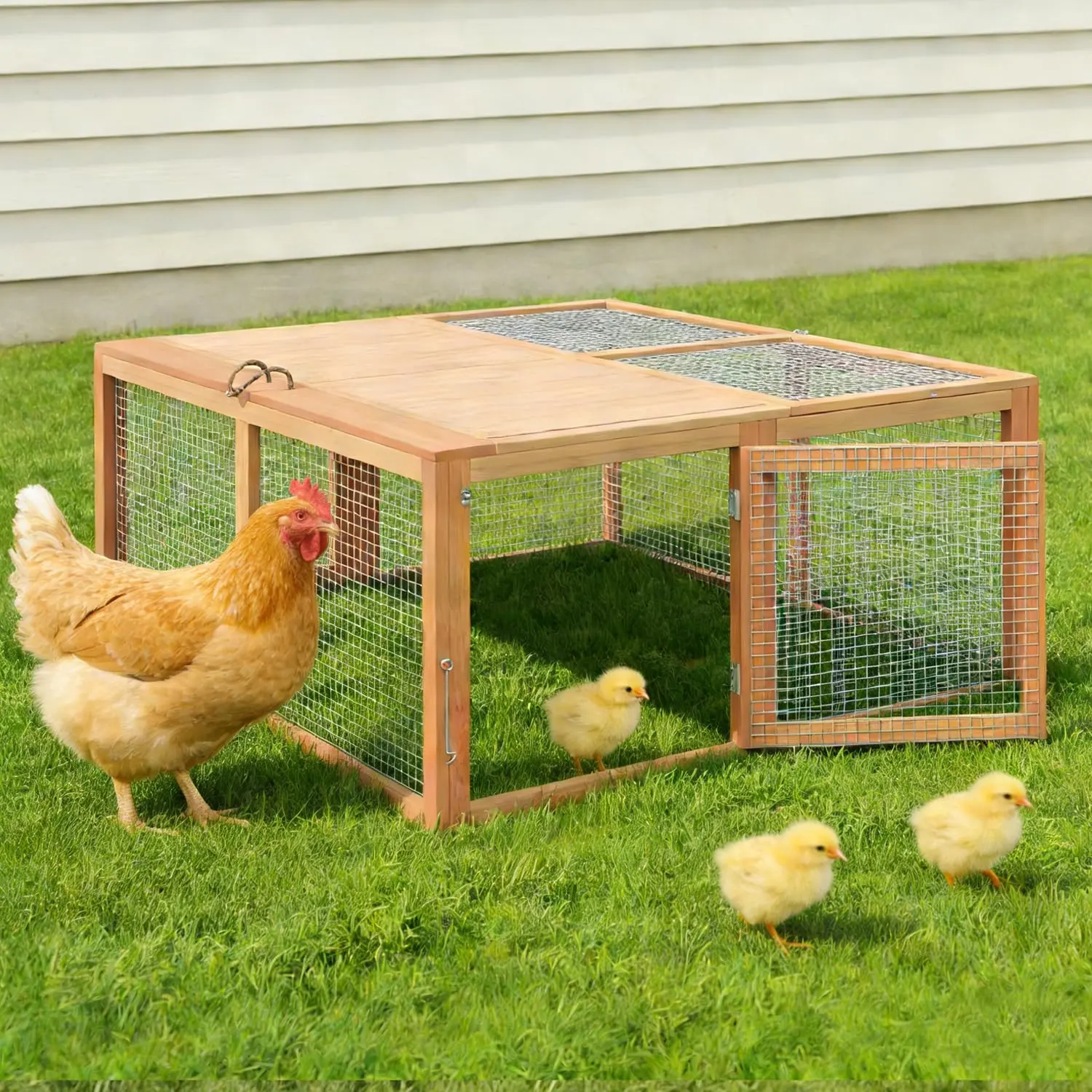 Wooden Chicken Coop & Rabbit Hutch, Collapsible Portable Folded Wood Frame Habitat with Top & Side Entry 2 Doors, Easy-Setup Pet House for Indoor & Outdoor Use