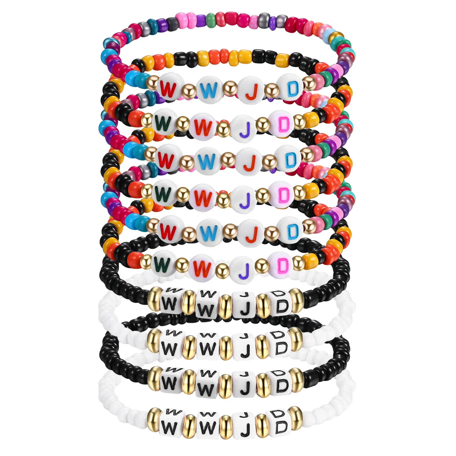 OIDEA 10 Pcs Religious Stretch Bracelet Set for Teens, Colorful Mix Plastic Beads with WWJD Letters, Friendship Church Gifts for Boys & Girls, Teenage Boy Gifts, String Bracelets, Inner 6.5", Thanksgiving, Easter, Faith Decor, Baptism, Christian Motif Bra