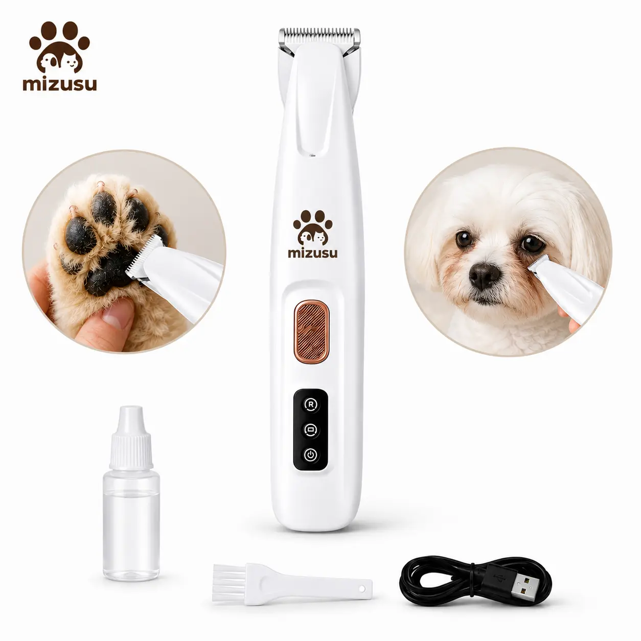 Rechargeable Pet Hair Trimmer Kit with LED Light, Cordless Quiet Dog Grooming Clippers, Waterproof Low Noise Pet Paw Shaver for Small Dogs & Cats