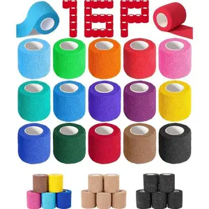 16-Pack Self-Adhesive Elastic Bandage Wrap, 2" x 5 Yards - Colorful Cohesive Athletic Tape for Injuries, Tattoos, and Pets