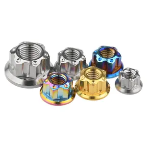 Wanyifa 6Pcs M6 M8 M10 M12 M14 M16 Torx Flange Hexagon Nuts P1.25 for Mountain & Road Bikes 6AL/4V TC4 Grade 5 Modification Decoration