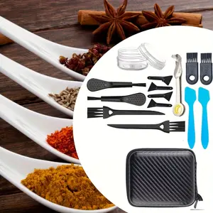 Black Scrapers Brushes and Spoons Kit for Herb Grinder  6 PC Scrapers 6 PC Brushes Plastic Jar  and A Storage Box - Home Improvement. Kitchen Utensils Tin Spice