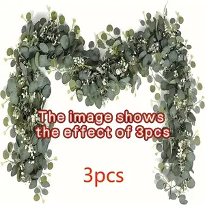 3-Piece Realistic Greenery Set, Eucalyptus Leaf Wreath with Silver Color Leaves & Flowers, Perfect for Weddings Home Decor Party Tablescape