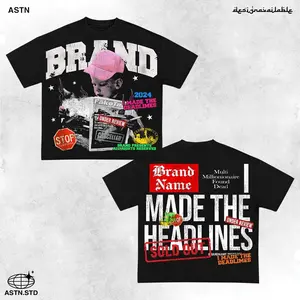Y2K Graphic "Made The Headlines" Personalize Printed Tshirt Casual Cotton Crewneck Menswear