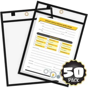 Job Ticket Holders 9x12 50 Pack Black Dry Erase Plastic Sleeves Heavy Duty Clear Sheet Protectors  and -Resistant Pockets Ideal for Shop Tickets Work Orders and Classroom Use