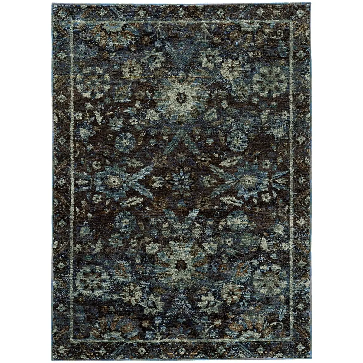 Oriental Weavers Andorra 7124A 2x3 Rectangle - Navy/ Blue-Nylon/PolyP, Traditional, 1'10" X 3' 2"