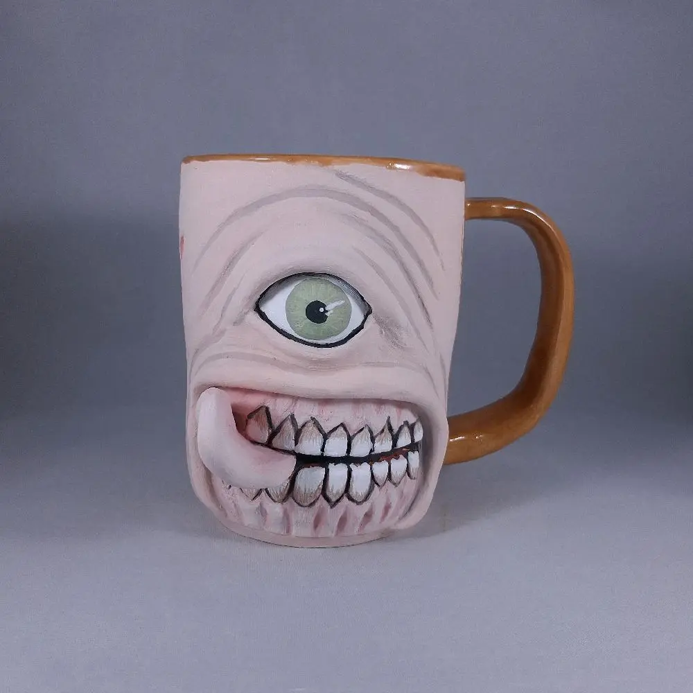 Handcrafted Ceramic Mug with Distinctive Face Design - Unique Artistic Coffee Cup for Daily Use