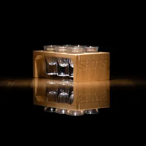 shot glass set of 6 glasses with bamboo holder – 1 Oz glasses
