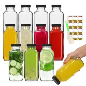 12 oz Glass Bottles with Lids 12Pack, 360ml Glass Bottles for Juicing, Water, Kombucha - Portable Glass Juicing Bottles Reusable Glass 12oz (12fl.oz, Set of 12) Drinkware Leakproof