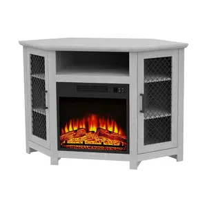 PARROT UNCLE 45" Corner Electric Fireplace TV Stand Console Table with 2 Metal Mesh Doors Rustic Farmhouse Style Wood & Metal Finish Remote Control Timer Function wayfair