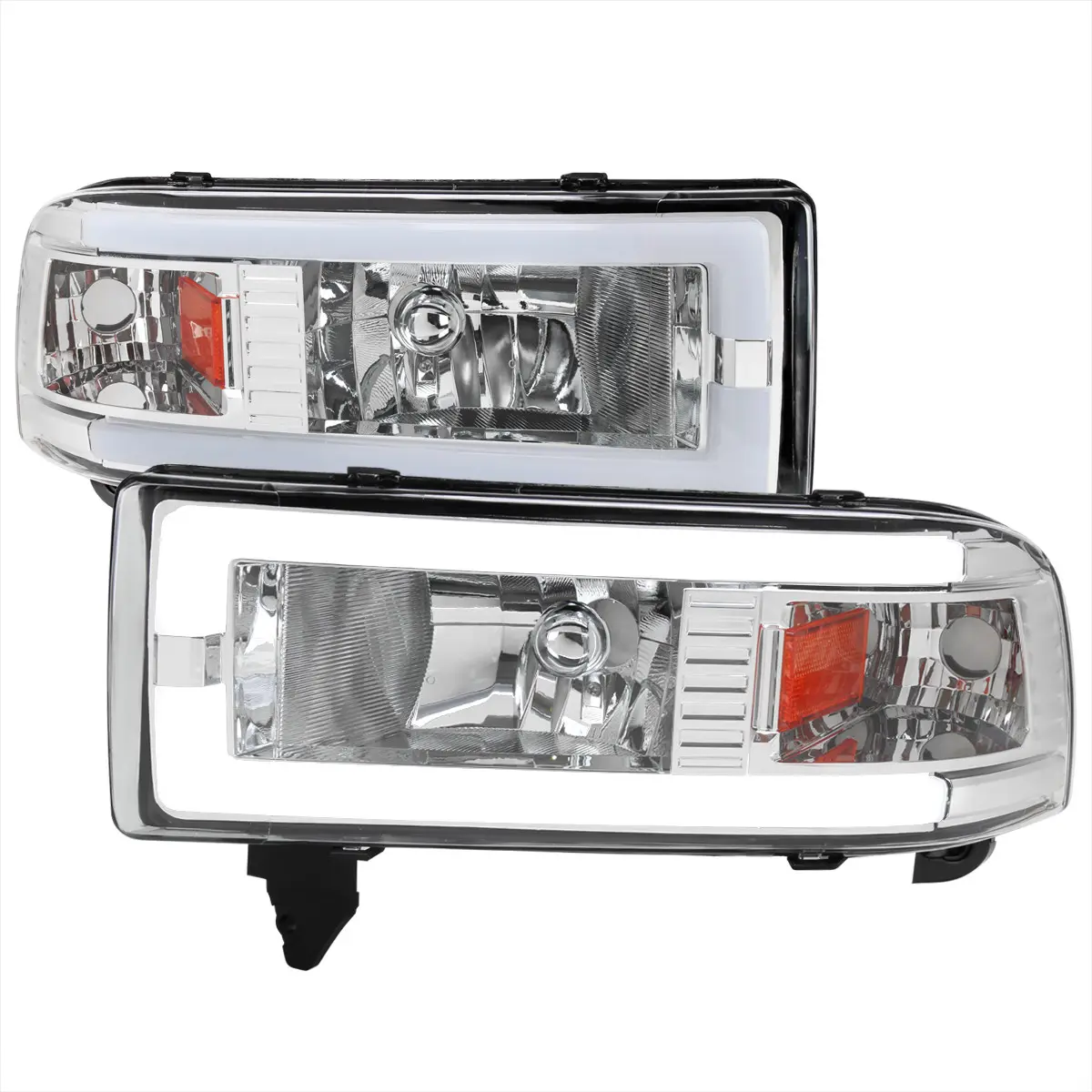 1994-2001 RAM 1500/ 1994-2002 RAM 2500/3500 Dual LED Bar Factory Style Headlights (Chrome Housing/Clear Lens) 1994-2001 RAM 1500/ 1994-2002 RAM 2500/3500 Dual LED Bar Factory Style Headlights (Chrome Housing/Clear Lens)