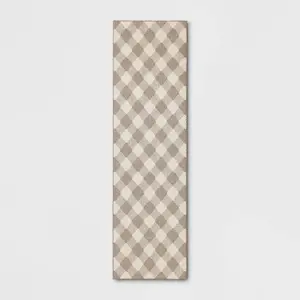 2'4"x7' Gingham Washable Runner Rug Heathered Gray/Ivory - Threshold