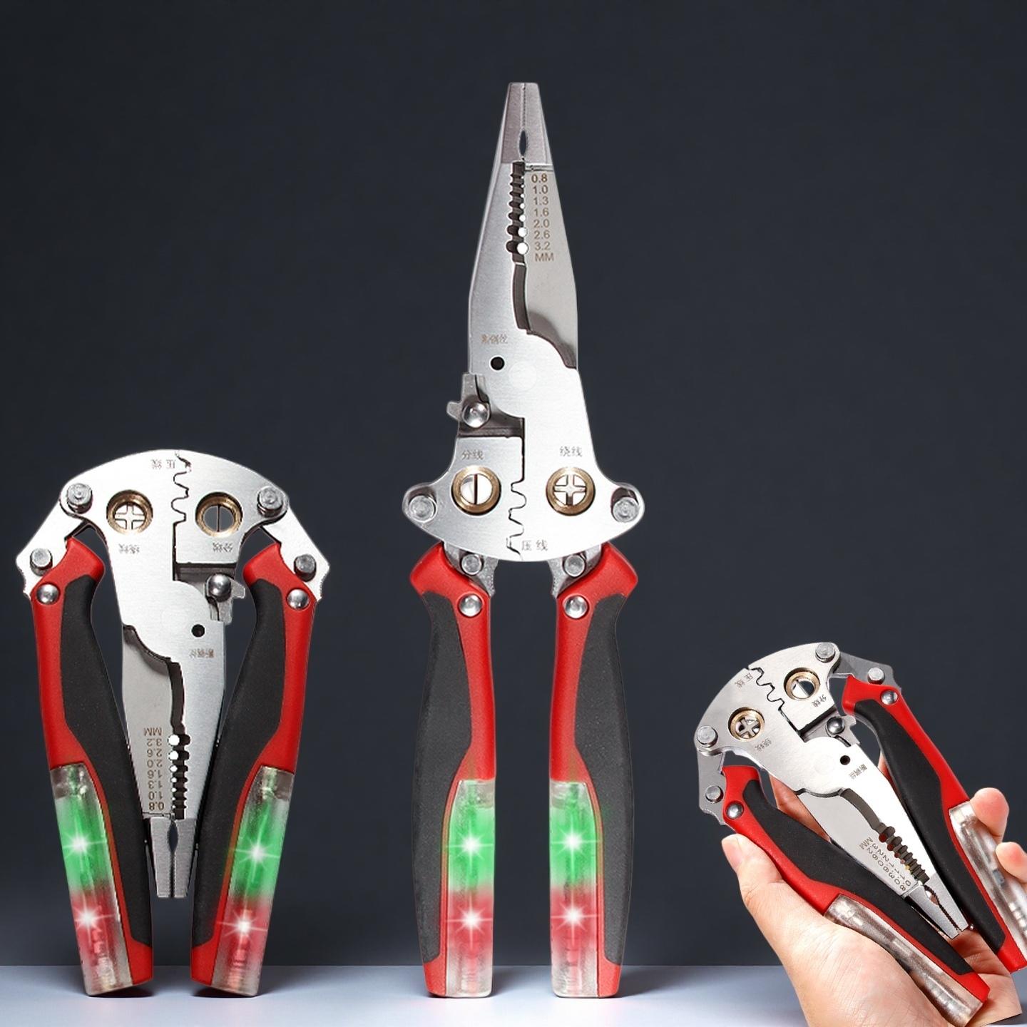 16-in-1 Multifunction Wire Stripping Tool with Voltage Tester, Foldable Wire Cutter & Crimper, Electrician Hand Tool with 2 Detachable Test Pens