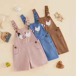 Babamoon Kids Toddler Baby Boy Girls Overalls Shorts Chicken Embroidered Adjustable Straps Sleeveless Jumpsuit Kids Farm Overalls Jumpsuit