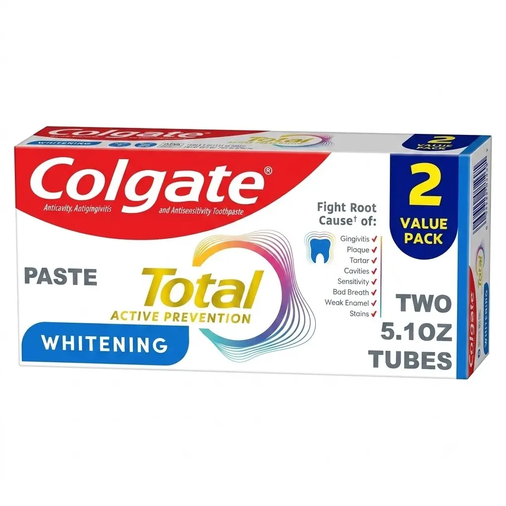 Colgate Total Whitening Fluoride Toothpaste, Mint Flavor, Whitening & Complete Oral Care, 5.1 oz Tubes, 2-Pack