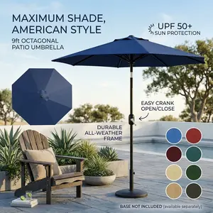 10FT Patio Umbrella Outdoor Market Table Parasol With Push Button Tilt And Crank Lift 8 Sturdy Ribs UV Protection For Garden Pool Deck Navy Blue