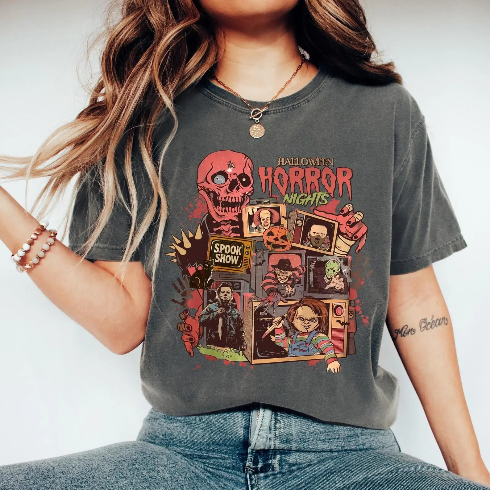 Comfort Colors Halloween Horror Nights T-Shirt, Horror Characters Graphic Tee, Universal Studios Scary Movie Shirt, Halloween Gift for Him Her