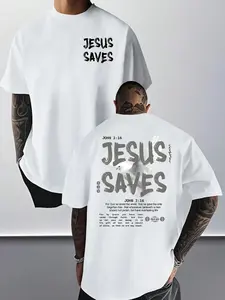 Men's Casual Patterned Short Sleeve T-Shirt, Streetwear Style, Drop Shoulder Design, Lightweight Fabric, Ideal for Daily Wear and Layering