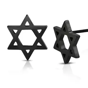Black Stainless Steel Jewish Star of David Stud Earrings