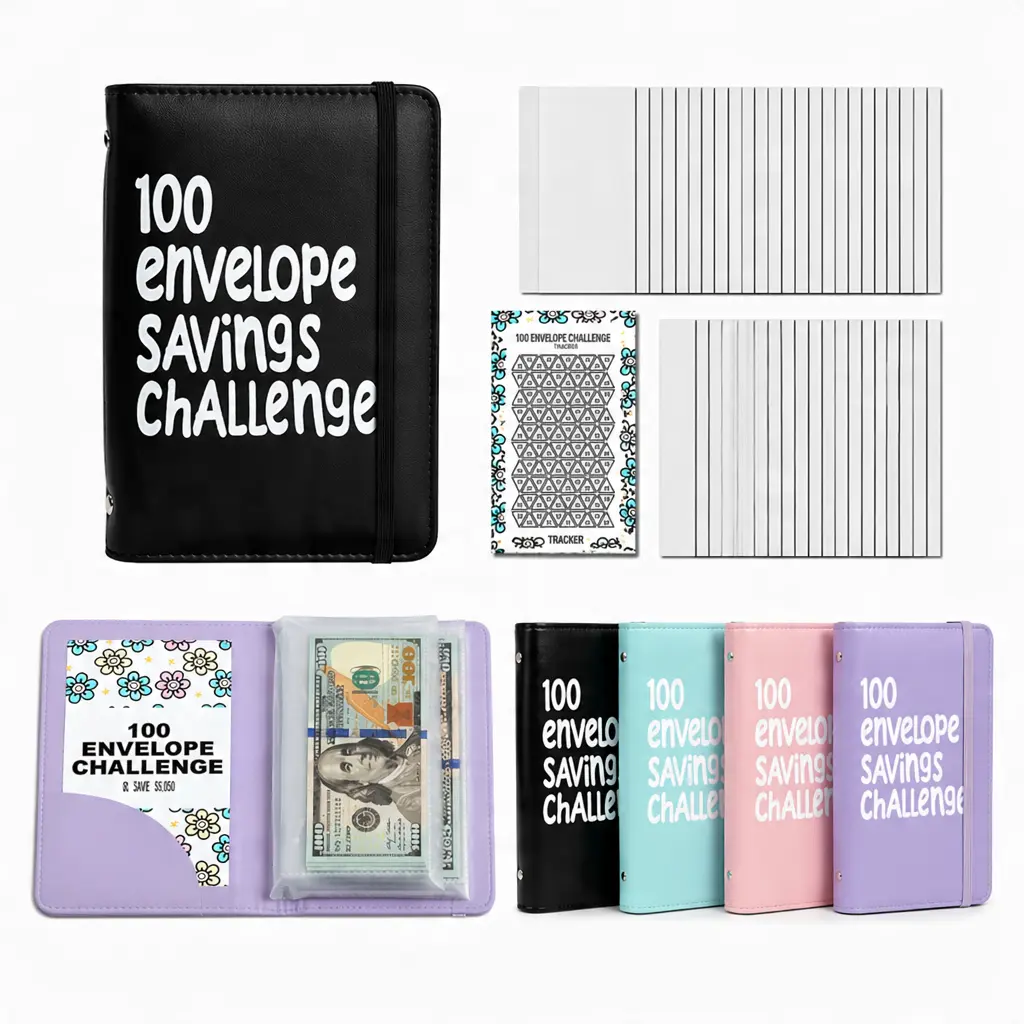 100 Envelopes Money Saving Challenge Binder, Budget Planner Book with Cash Envelopes & Stickers, 100 Day Savings Challenge Organizer to Save $5,050, A6 Budget Binder for Money Management Habit