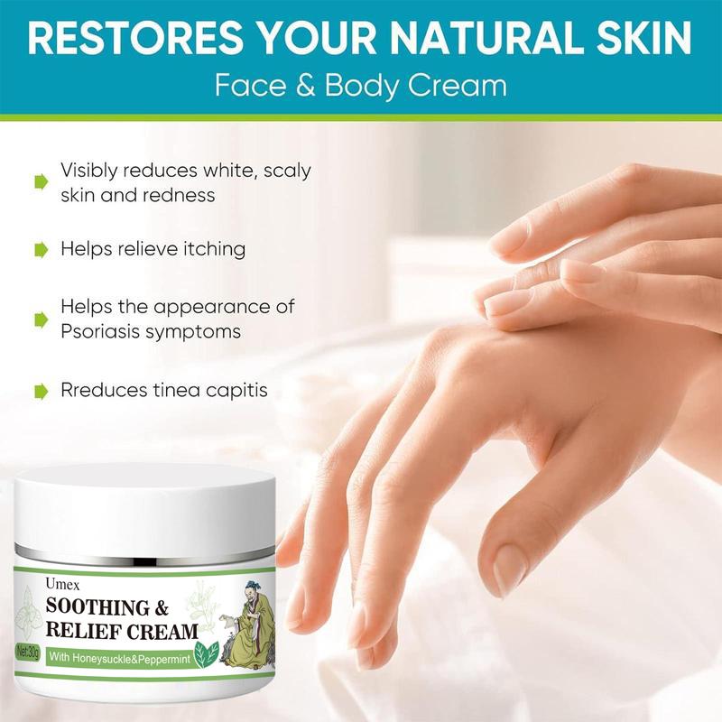 Umex Soothing & Relief Cream with Honeysuckle & Peppermint 30g 100% Natural Plant Extracts Gentle for All Ages Fast Acting Relief for Itching Hydrates Dry Sensitive Skin Therapeutic Treatment for Eczema Psoriasis - Wellness