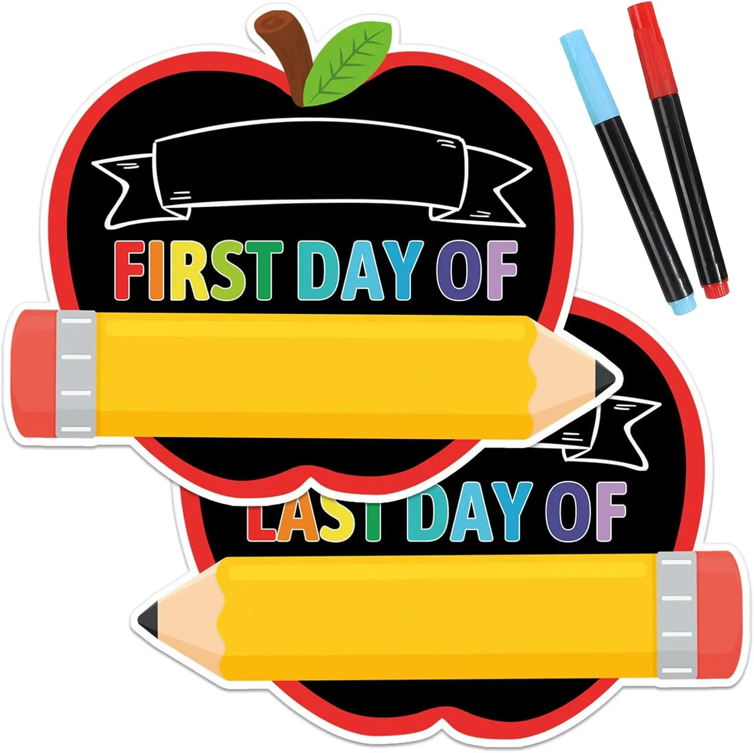 First and Last Day of School Chalkboard First Day of School Sign | 9.5"x11.8" Double Sided Apple Pencil Sign Back to School Supplies Reusable 1st Day of Kindergarten Preschool Photo Props Sign