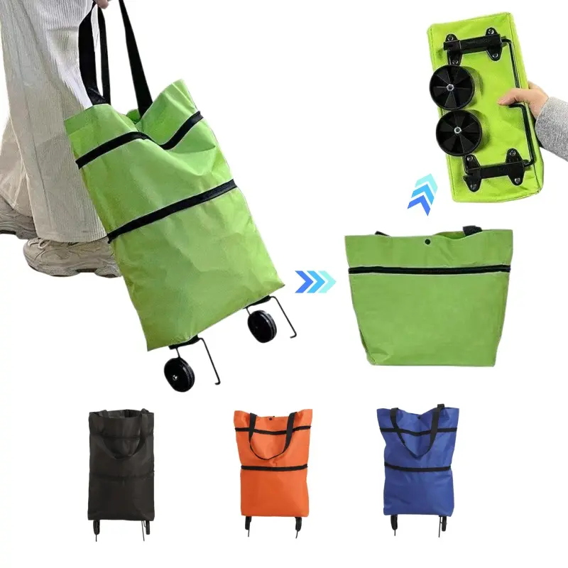 [Back to School]Portable grocery shopping cart, household small pull trolley, foldable backpack shopping bag, lightweight wheeled hand pull cart for household use-MM1