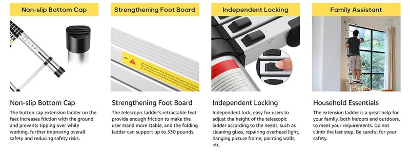 Aluminium Telescopic Multi-Purpose Ladder,20.3FT Aluminum Extension Ladder with 2 Replacement of Non-Slip Rubber Cover, Portable Collapsible RV Ladder, 330 lb. Weight Capacity collapsible extension,fathersdaygifts Telescoping Safety