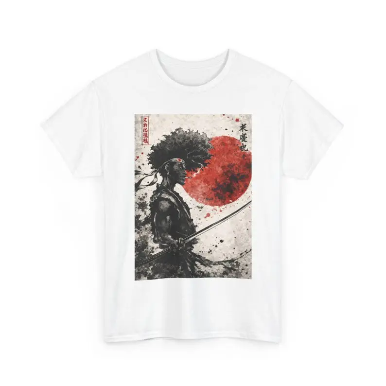 Women's Cotton Fabric Round Neck Afro Samurai Anime Ink Graphic T-Shirt - Japanese Hip Hop Streetwear Casual Top, Machine Washable