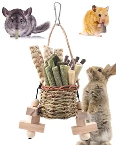 Natural Seagrass Chew Toys - Hanging Basket for Rabbits, Guinea Pigs, Chinchillas, Hamsters, and Small Pets