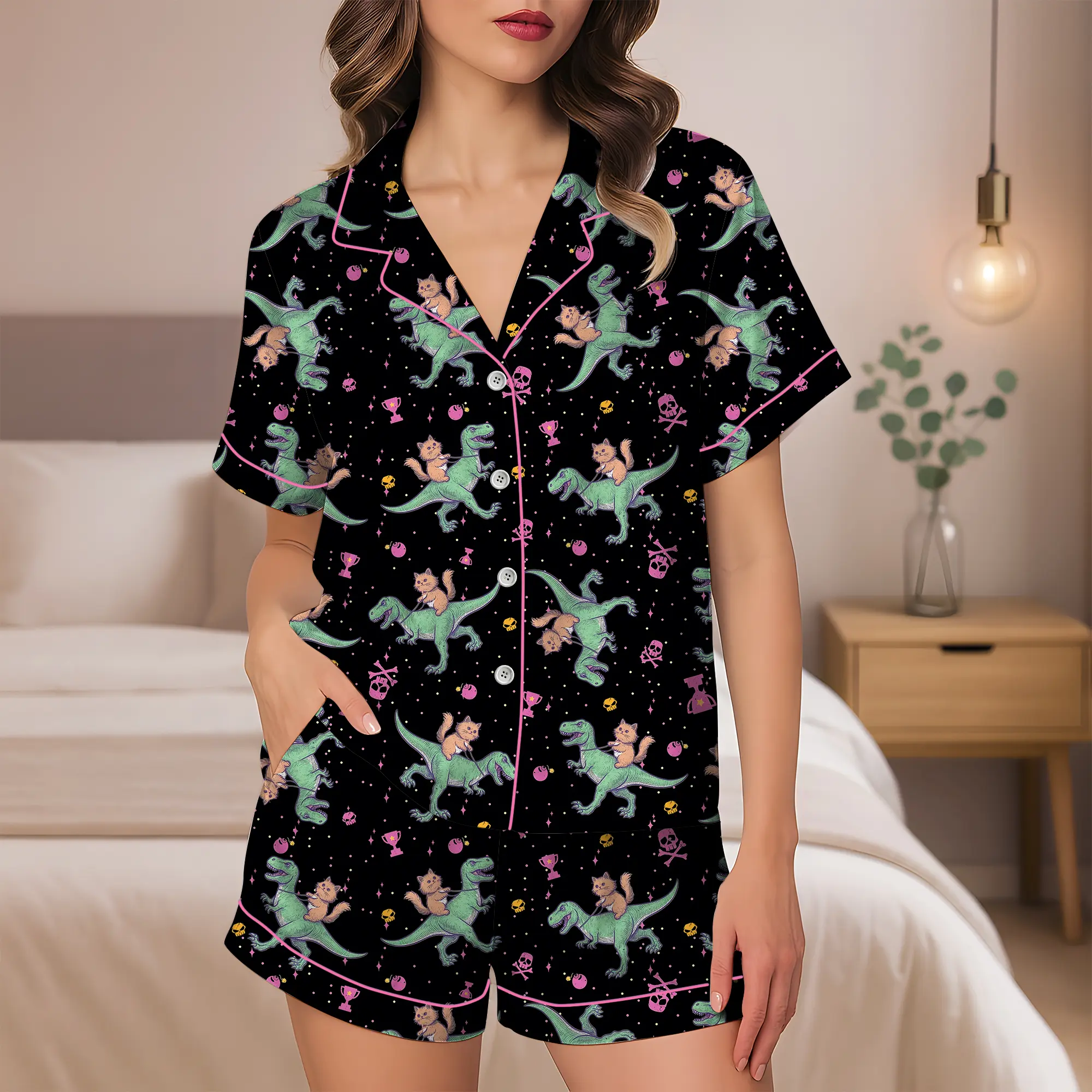 Princess Donut & Mongo Pajamas Set, Dungeon Crawler Carl Long Sleeve Pajamas, Funny Cat Dinosaur Sleepwear, Cozy Gamer Gift