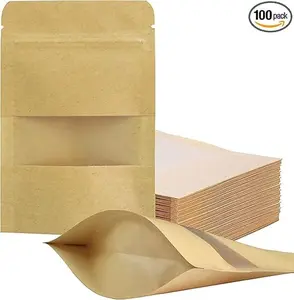 Customizable food storage bags: set of 50 paper bags that can be sealed, zippered food storage bags, stand-up design, matte window, reusable, airtight, for product packaging