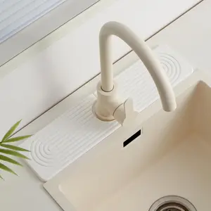 Stone Faucet Mat for Kitchen Sink,Super Absorbent Diatomite Fast Drying Stone and Bathroom Stone Tray for Counter Quick Drying Splash Guard,Prevents Moisture Buildup Sink(White,15.8" x 3.9")