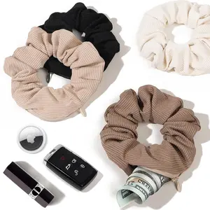 Pocket Scrunchies Hair Ties with  Zipper Stash Scrunchy Ponytail Holder