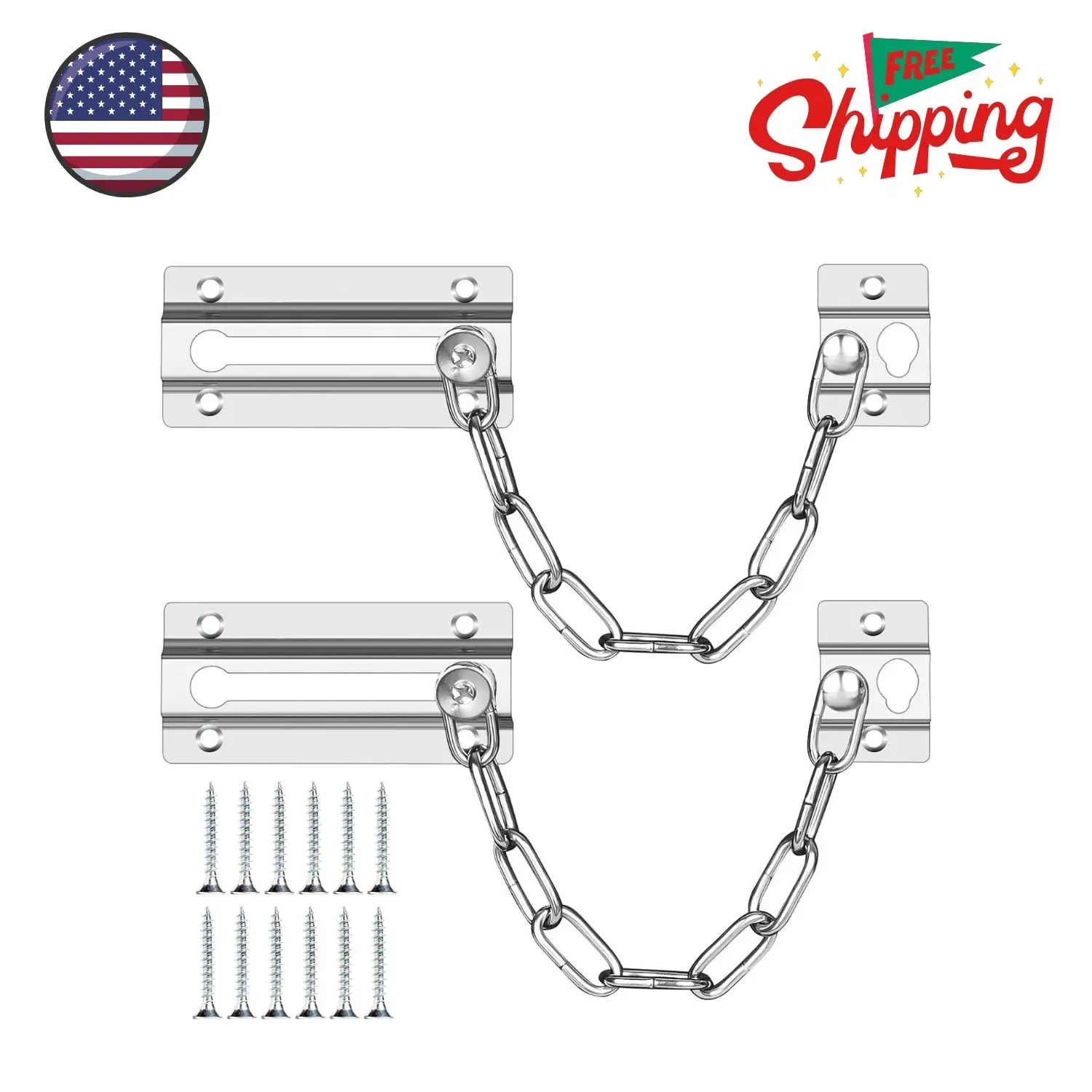 2 Pack Door Chain Lock Stainless Steel, Security Door Chain