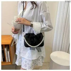 Black Sheer Bow Crossbody Bag, Elegant Pearl Chain Mini Shoulder Purse, Luxury Minimalist Fairy Style Lightweight Handbag for Women 2026 New Fashion