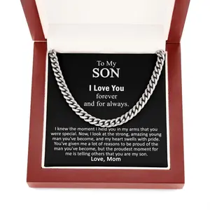 Son Gifts From Mom, Son Cuban Chain Necklace, Mother To Son Sentimental Gifts, Gifts For Son Birthday, Unique Gifts For Son From Mother, Mother's day Gift Necklace With Meaningful Message Card Inside & Box