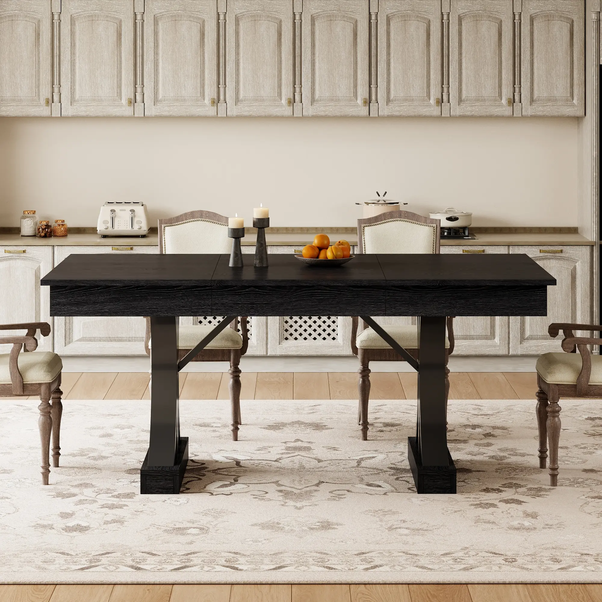 【 table only】71-Inch Wooden Kitchen Table with Two Drawers, Large Dining Table for 6-8 w/ Large Tabletop & Sturdy Frame, Rectangular Dining Table with Double Pedestal , for Kitchen, Dinner	