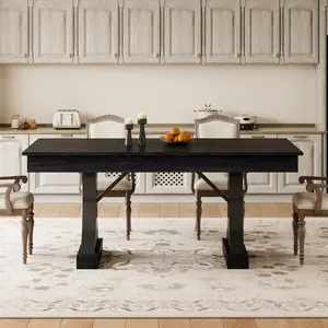 【 table only】71-Inch Wooden Kitchen Table with Two Drawers, Large Dining Table for 6-8 w/ Large Tabletop & Sturdy Frame, Rectangular Dining Table with Double Pedestal , for Kitchen, Dinner	