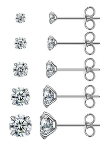 6-piece stud earrings set, hypoallergenic zircon  stainless steel stud earrings 3 - 8mm # Jewelry / Stainless Steel / Hypoallergenic / Colorfast / Couple / Festival / Party / Ideal Gift